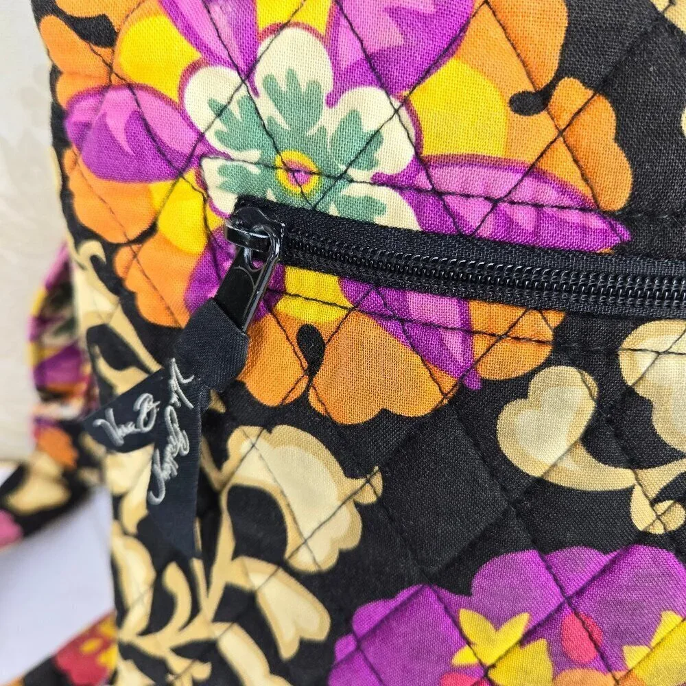 Vera Bradley Cotton Quilted Crossbody Bag Black Pink Orange Adjustable Strap